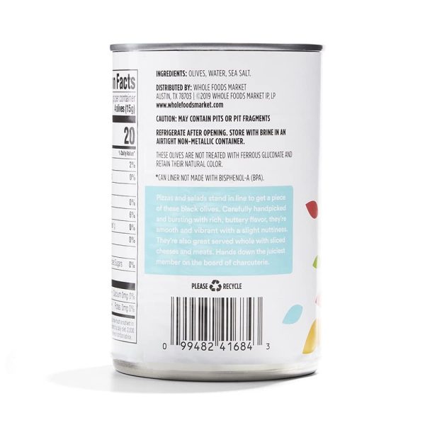 Black Condiment Olives Large Pitted Buttery Flavor 365-3