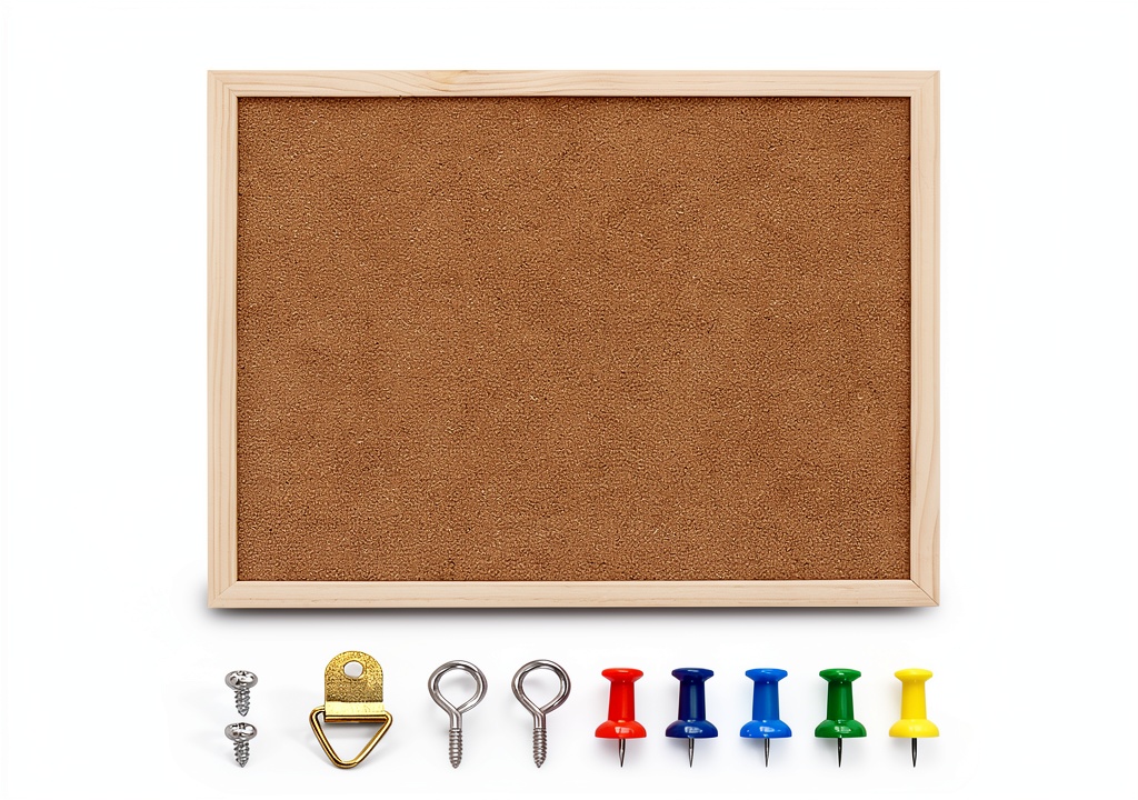 Installing OWLKELA Premium Cork Board Wooden Frame Bulletin on a wooden desk