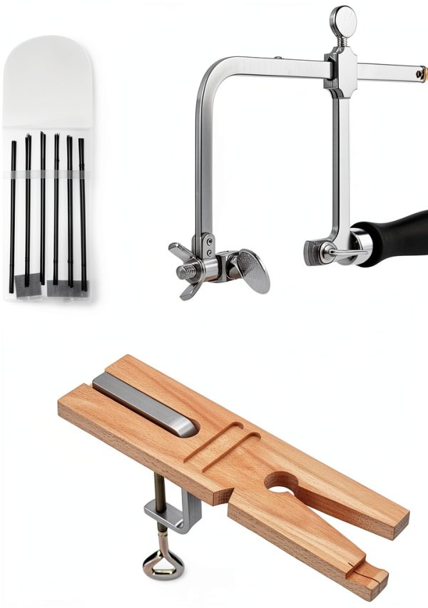 SE 3-in-1 Professional Jeweler's Saw Set - Saw Frame, 144 Blades, and V-Slot Bench Pin with Clamp - Versatile Tools for Precise Jewelry Making-0